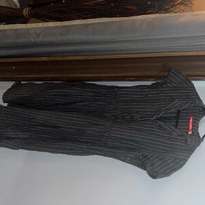 Elegant Charcoal Striped Midi Dress